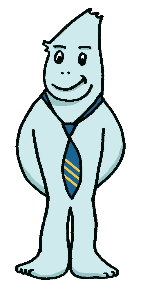 The YETIE mascot, a cartoon yeti in a tie